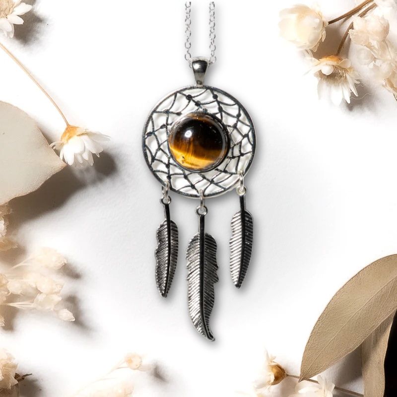 Pendentif attrape-rêve Oeil de Tigre – Confiance et Protection