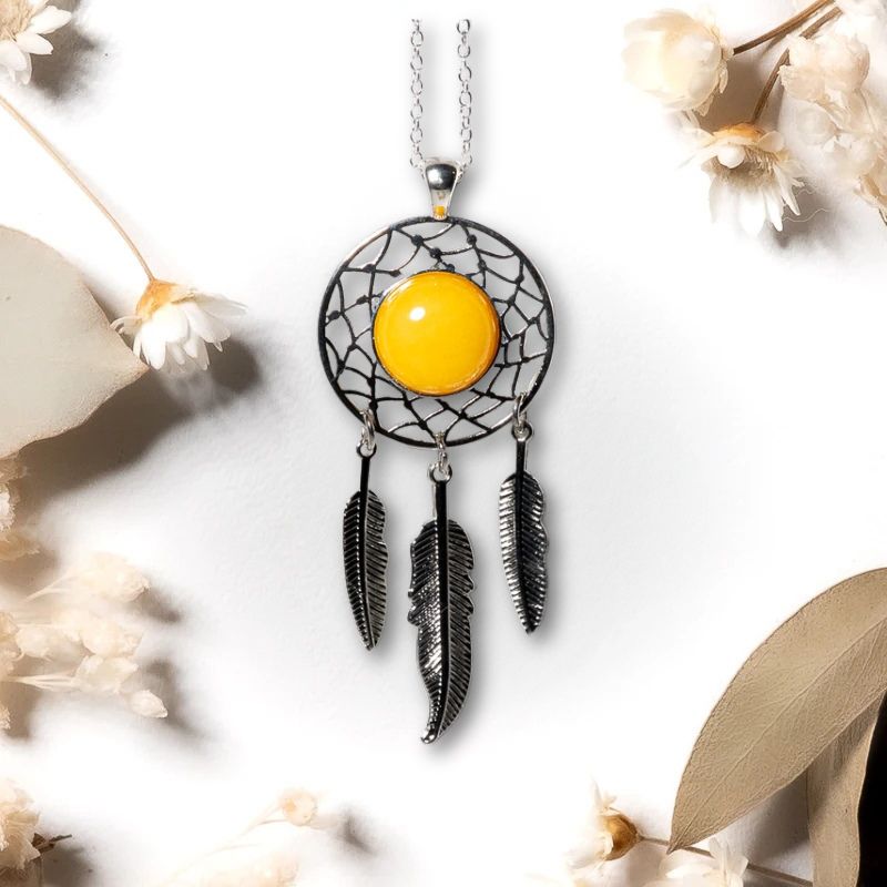 Pendentif attrape-rêve Jade Jaune – Sagesse, Prospérité et Équilibre