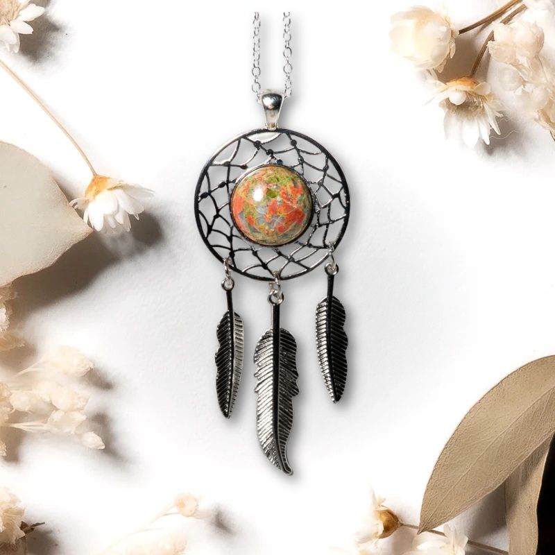 Pendentif attrape-rêve Unakite – Équilibre et Croissance Personnelle