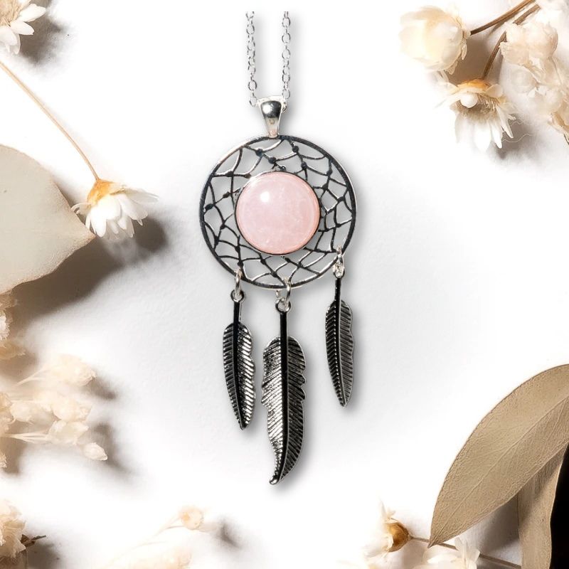 Pendentif attrape-rêve Quartz Rose – Amour et Guérison Émotionnelle