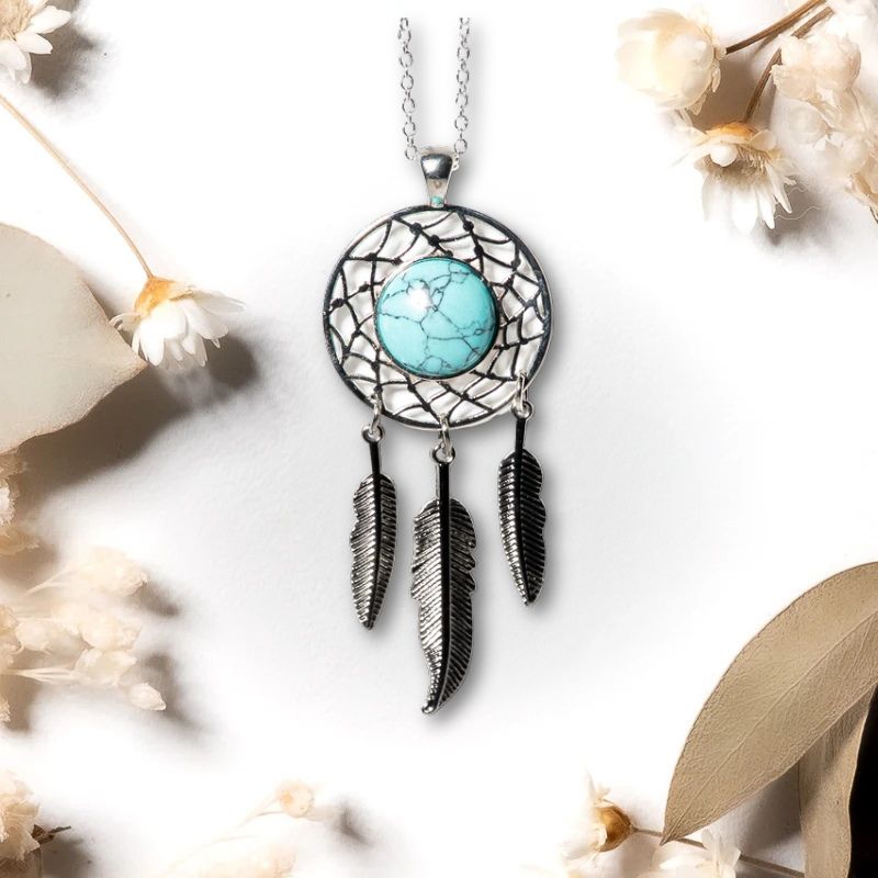 Pendentif attrape-rêve Turquoise Bleue – Sérénité et Équilibre Émotionnel