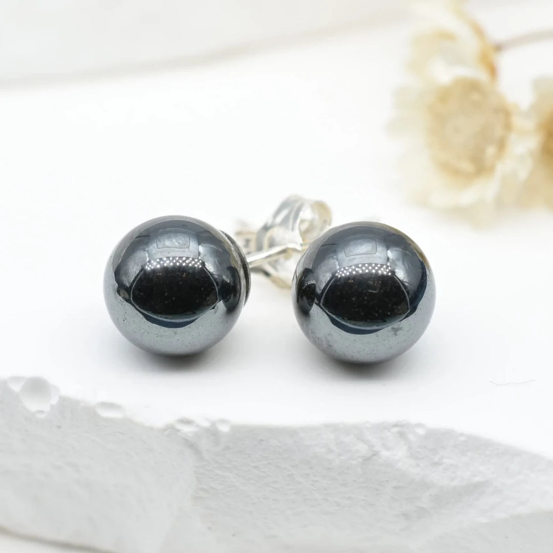 Boucles d'oreilles Hématite argent 925 rondes – Protection et Stabilité