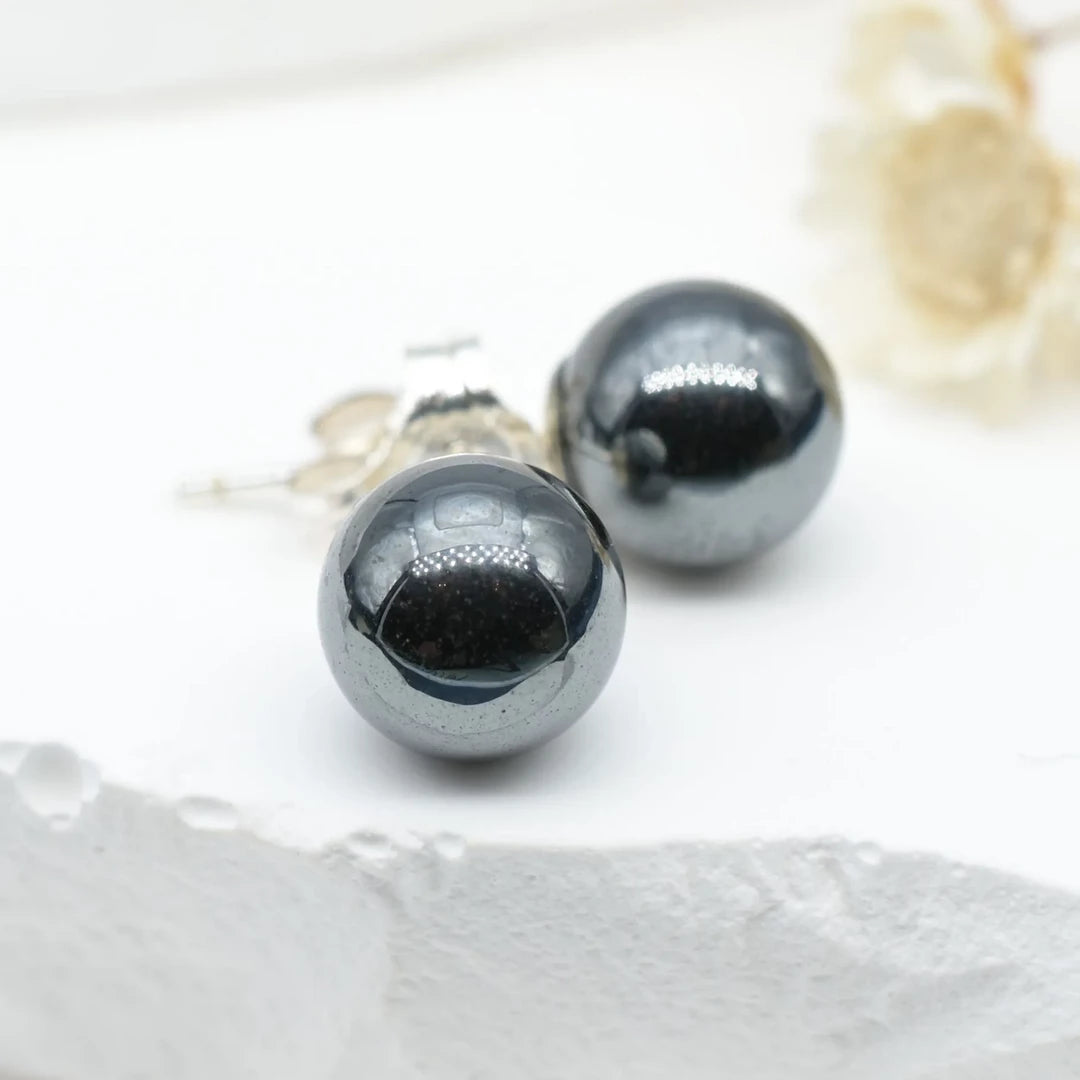 Boucles d'oreilles Hématite argent 925 rondes – Protection et Stabilité