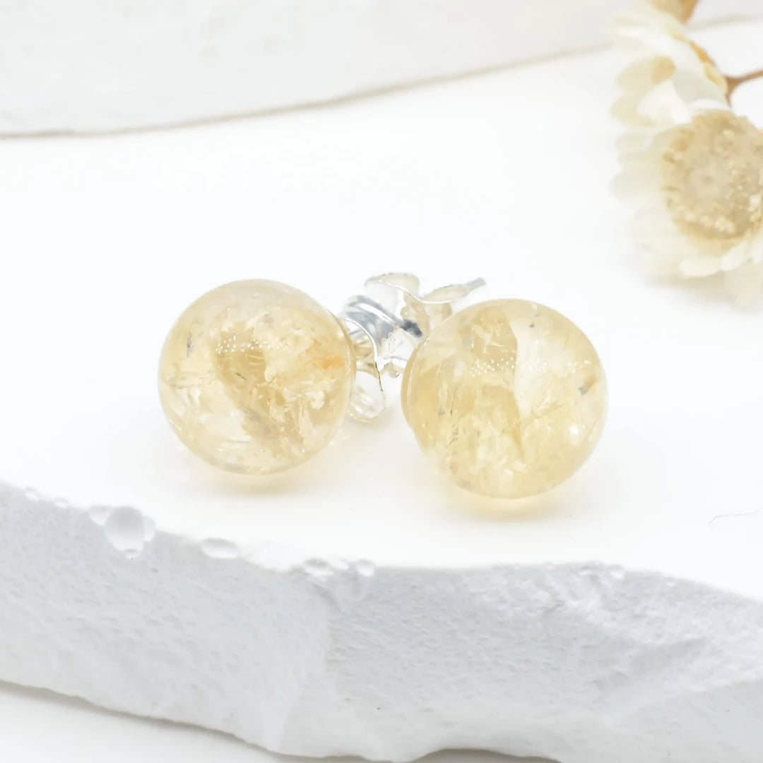 Boucles d'Oreilles Citrine argent 925 rondes – Abondance et Énergie Positive