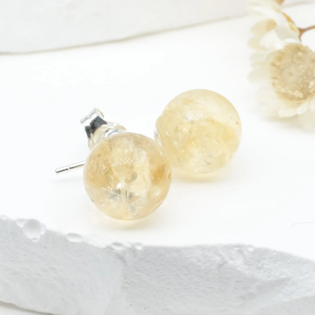 Boucles d'Oreilles Citrine argent 925 rondes – Abondance et Énergie Positive