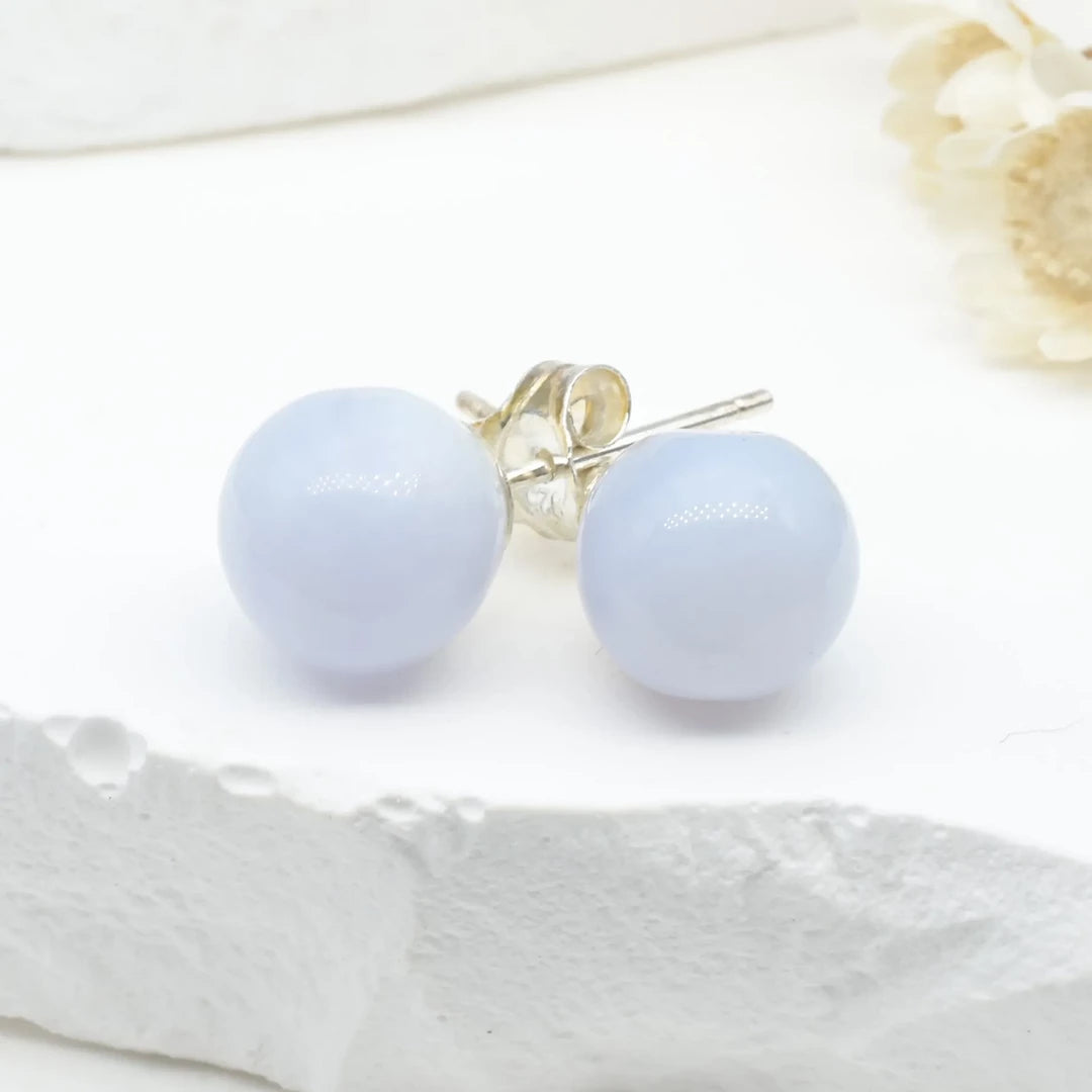 Boucles d'oreilles Calcédoine argent 925 rondes – Douceur, Clarté et Sérénité