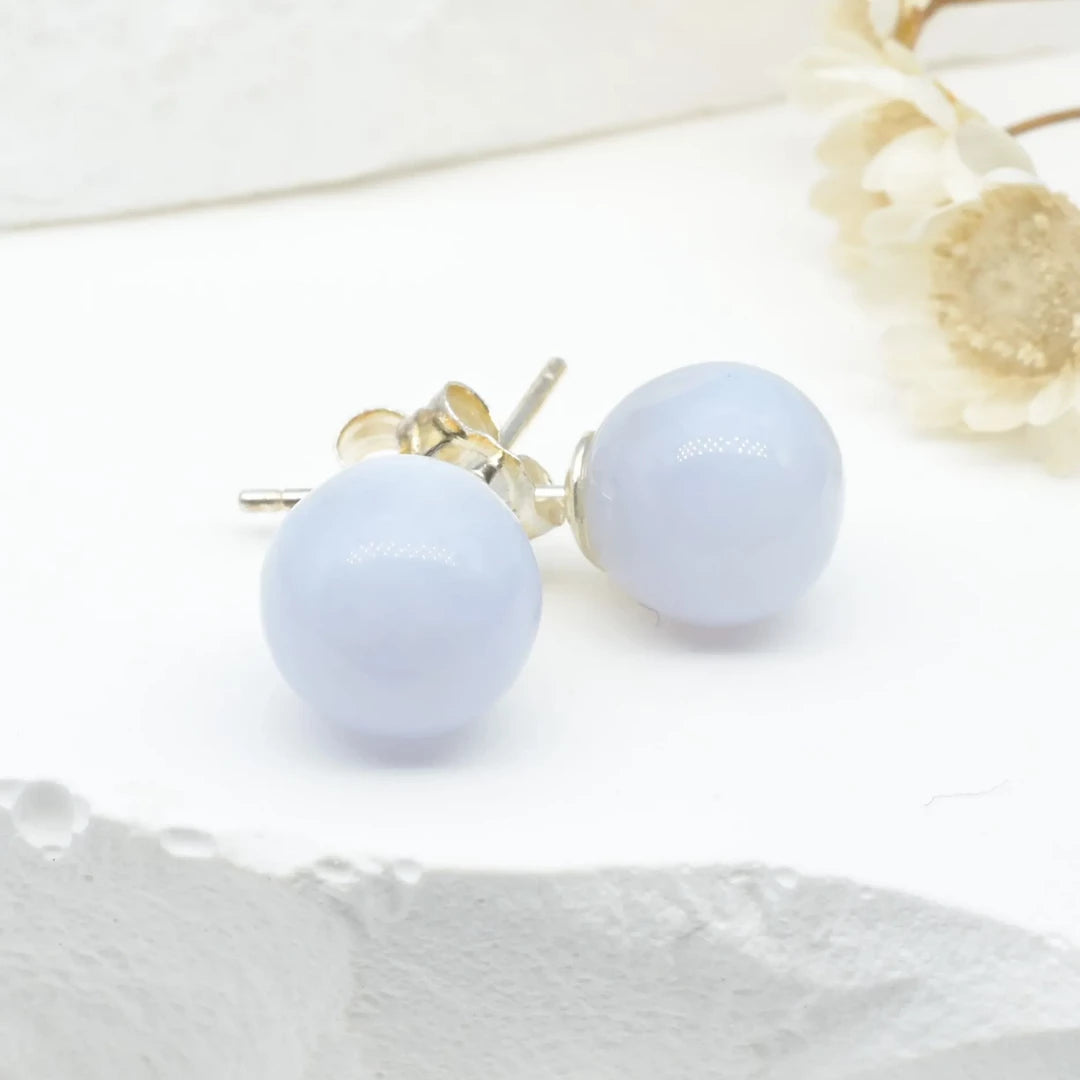 Boucles d'oreilles Calcédoine argent 925 rondes – Douceur, Clarté et Sérénité