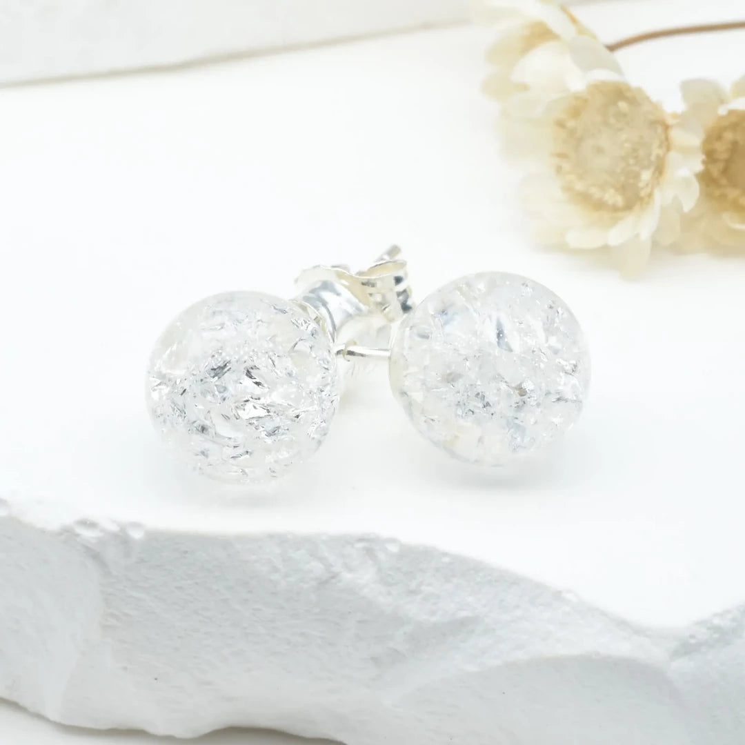 Boucles d'oreilles Cristal de roche Crack argent 925 rondes – Clarté, Guérison et Énergie Positive