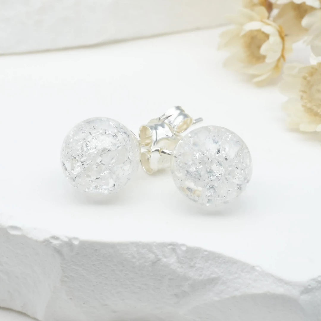 Boucles d'oreilles Cristal de roche Crack argent 925 rondes – Clarté, Guérison et Énergie Positive