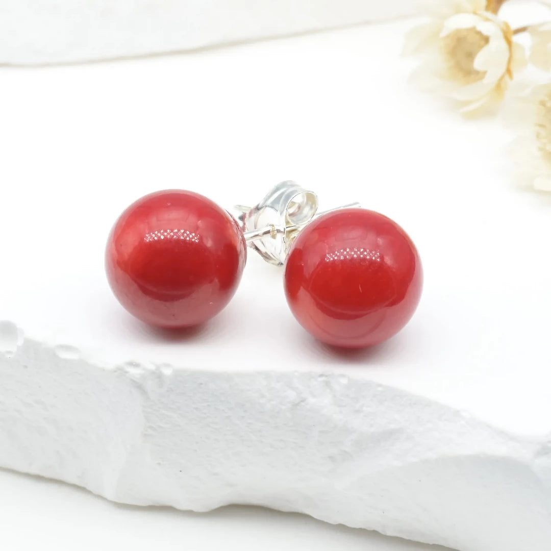 Boucles d'oreilles Corail argent 925 rondes – Protection et Vitalité