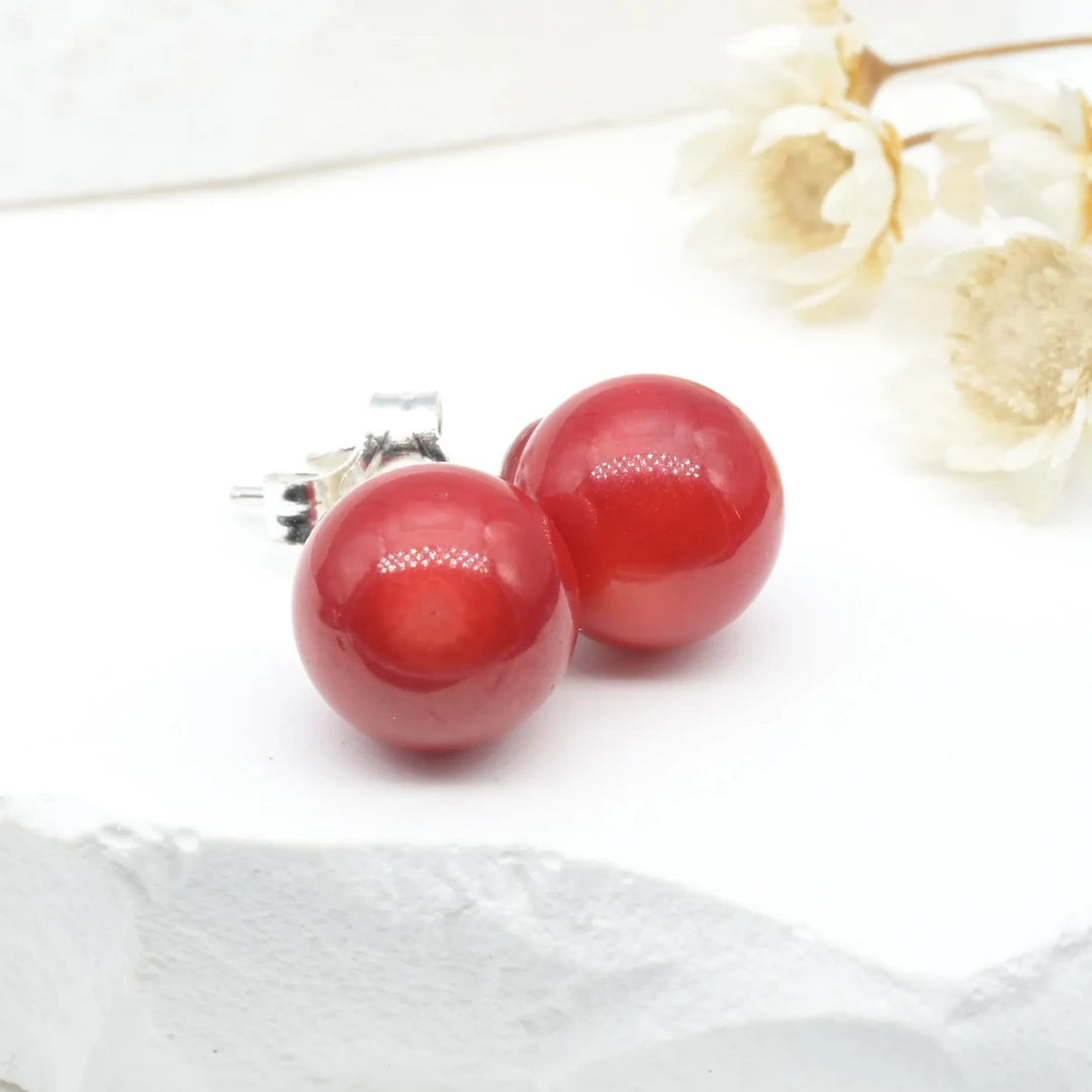 Boucles d'oreilles Corail argent 925 rondes – Protection et Vitalité