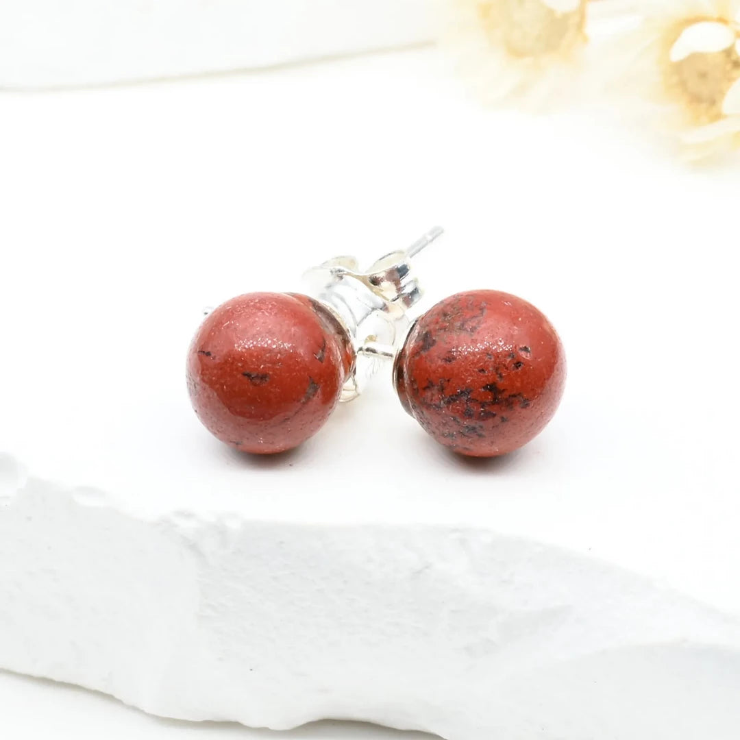 Boucles d'oreilles Jaspe Rouge argent 925 rondes – Force, Passion et Vitalité