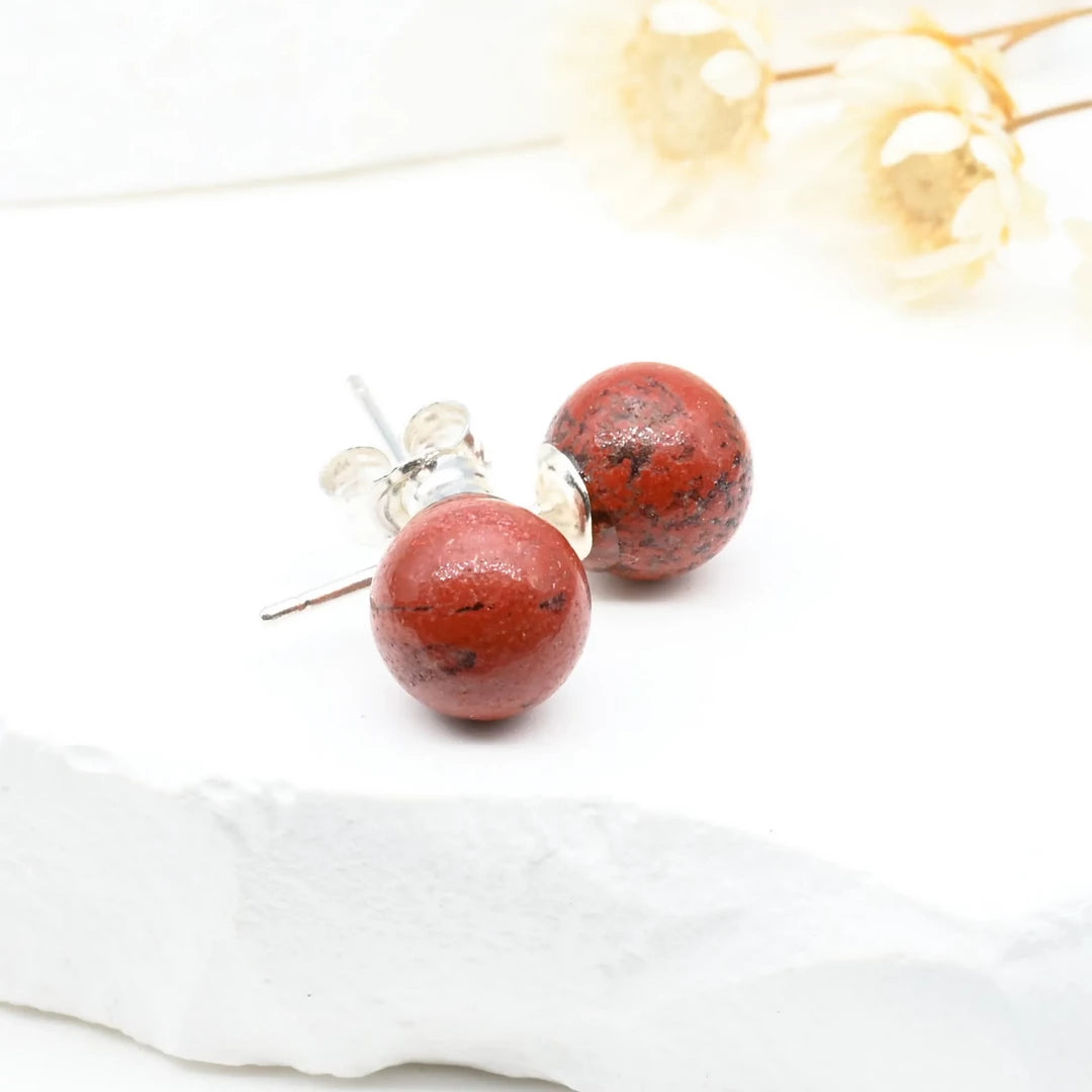 Boucles d'oreilles Jaspe Rouge argent 925 rondes – Force, Passion et Vitalité