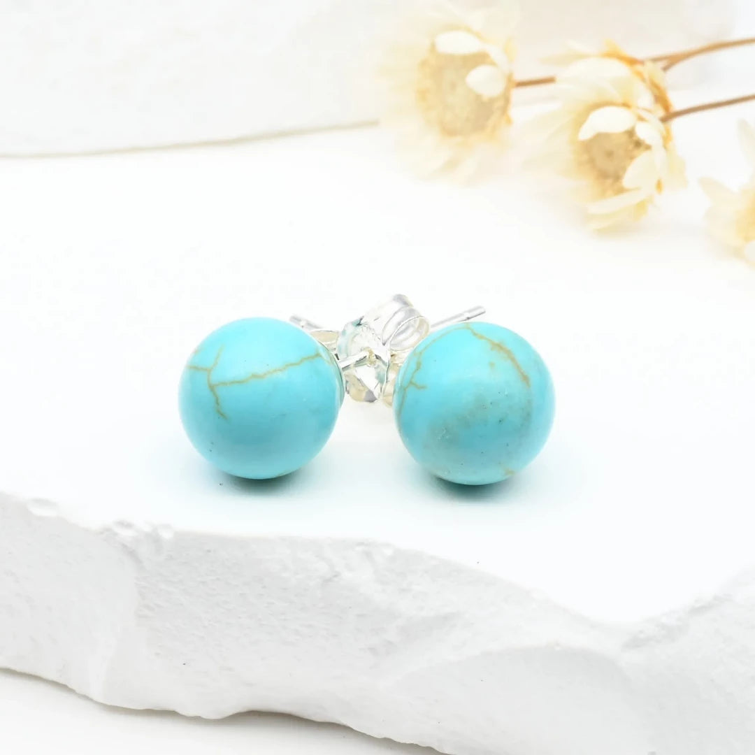 Boucles d'oreilles Howlite Bleue argent 925 rondes – Paix Intérieure et Clarté Mentale