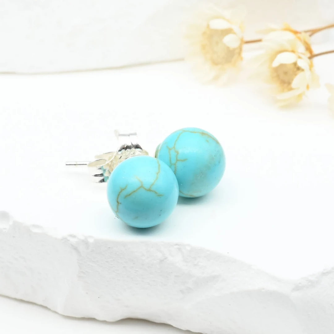 Boucles d'oreilles Howlite Bleue argent 925 rondes – Paix Intérieure et Clarté Mentale