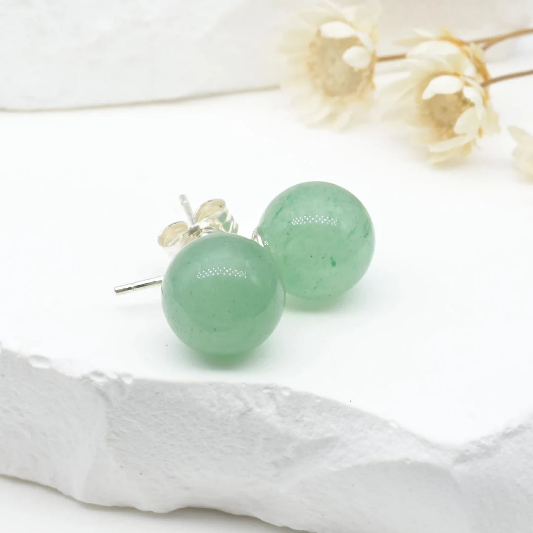 Boucles d'oreilles Aventurine argent 925 rondes– Prospérité et Équilibre Intérieur