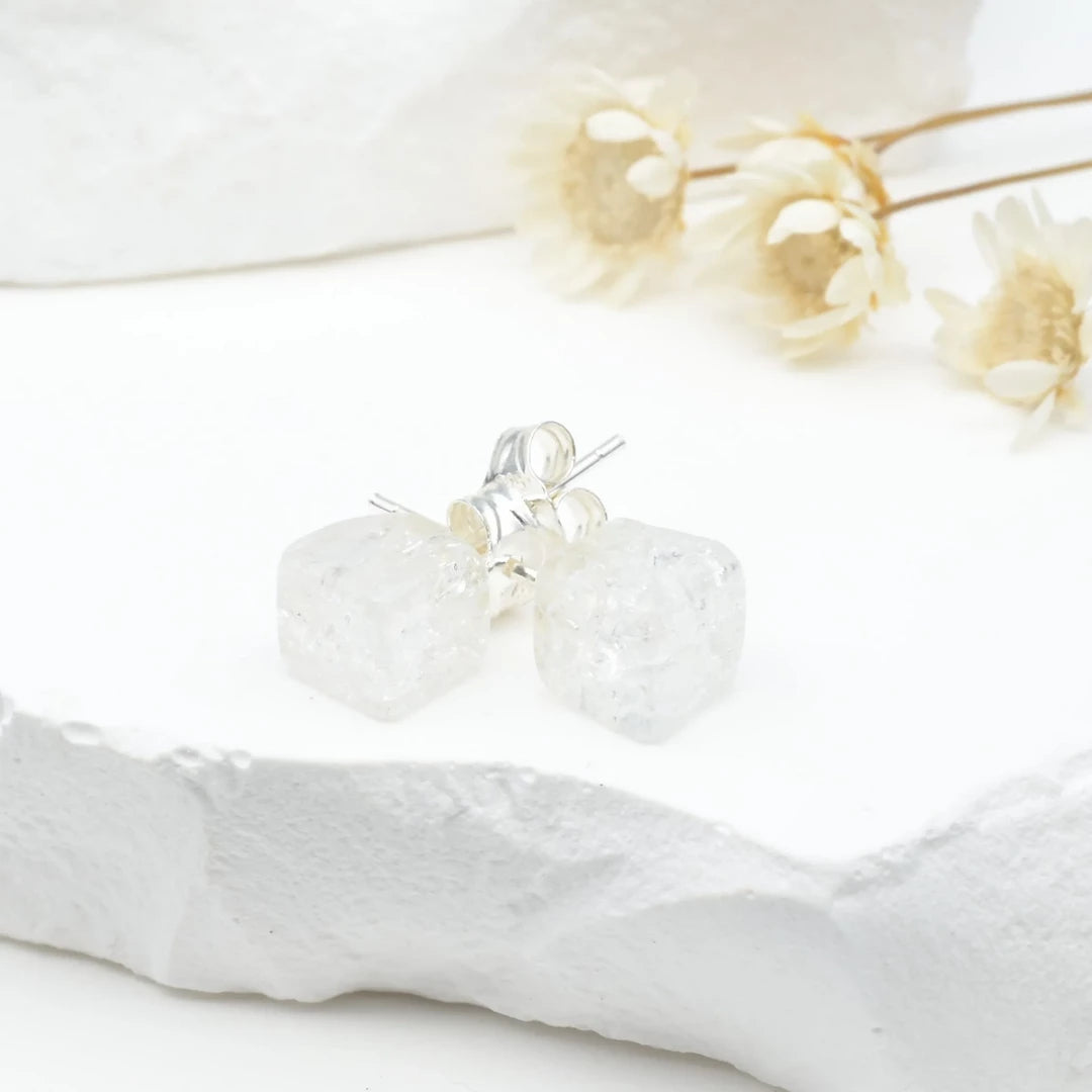Boucles d'oreilles Cristal de roche Crack argent 925 carrées – Clarté, Guérison et Énergie Positive
