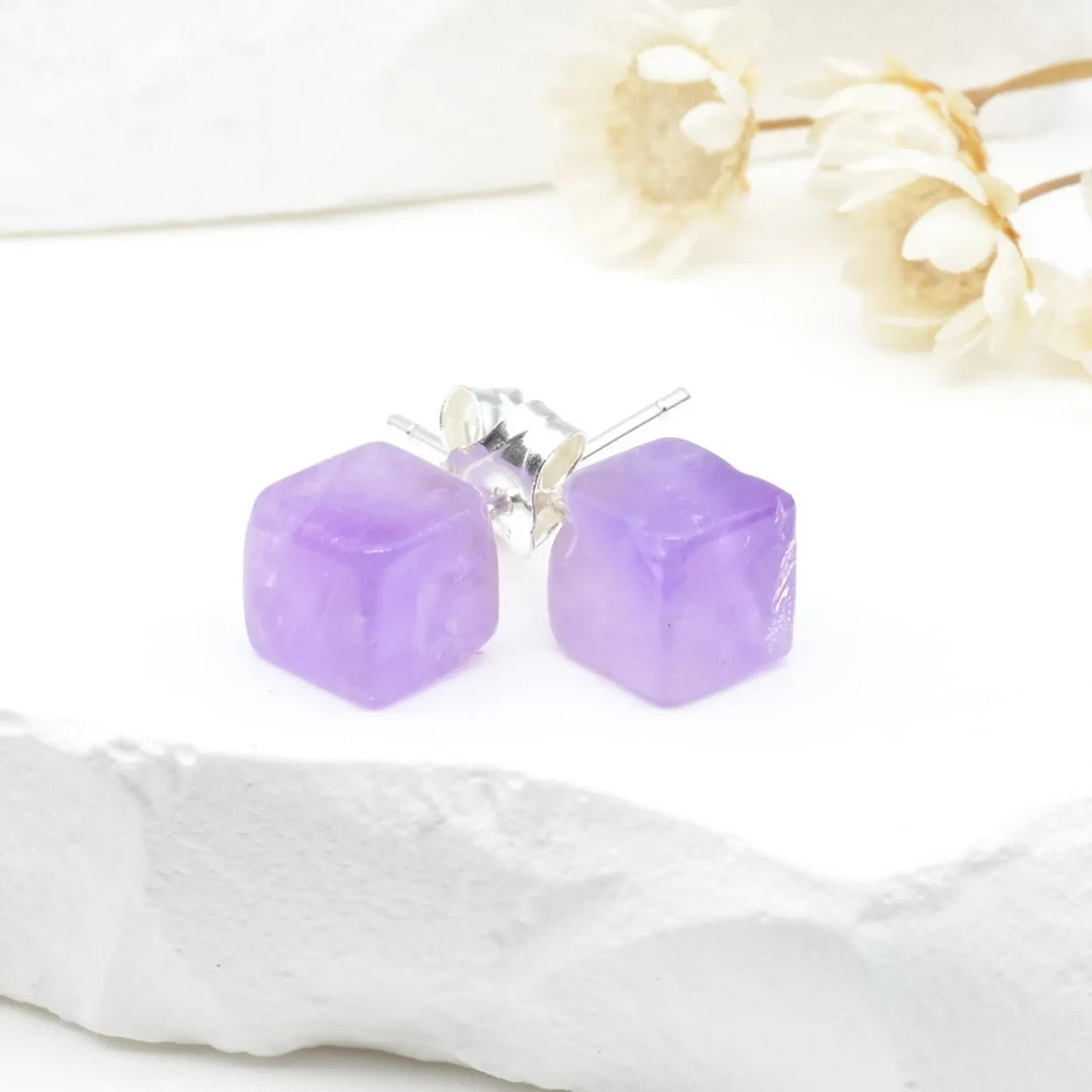 Boucles d'oreilles Améthyste argent 925 carrées – Sérénité et Protection Spirituelle