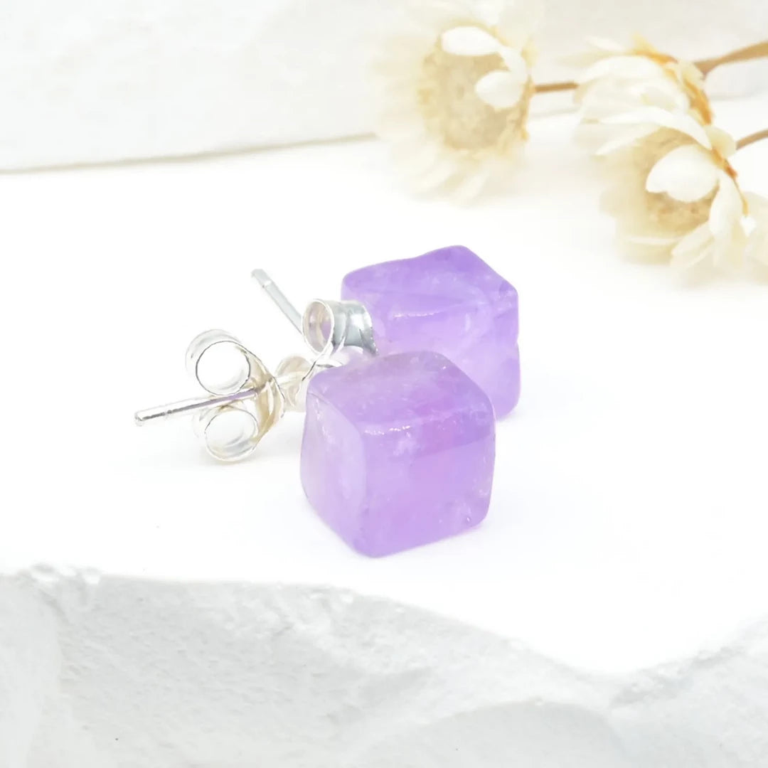 Boucles d'oreilles Améthyste argent 925 carrées – Sérénité et Protection Spirituelle