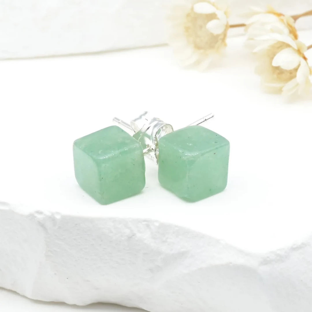 Boucles d'oreilles Aventurine argent 925 carrées – Prospérité et Équilibre Intérieur