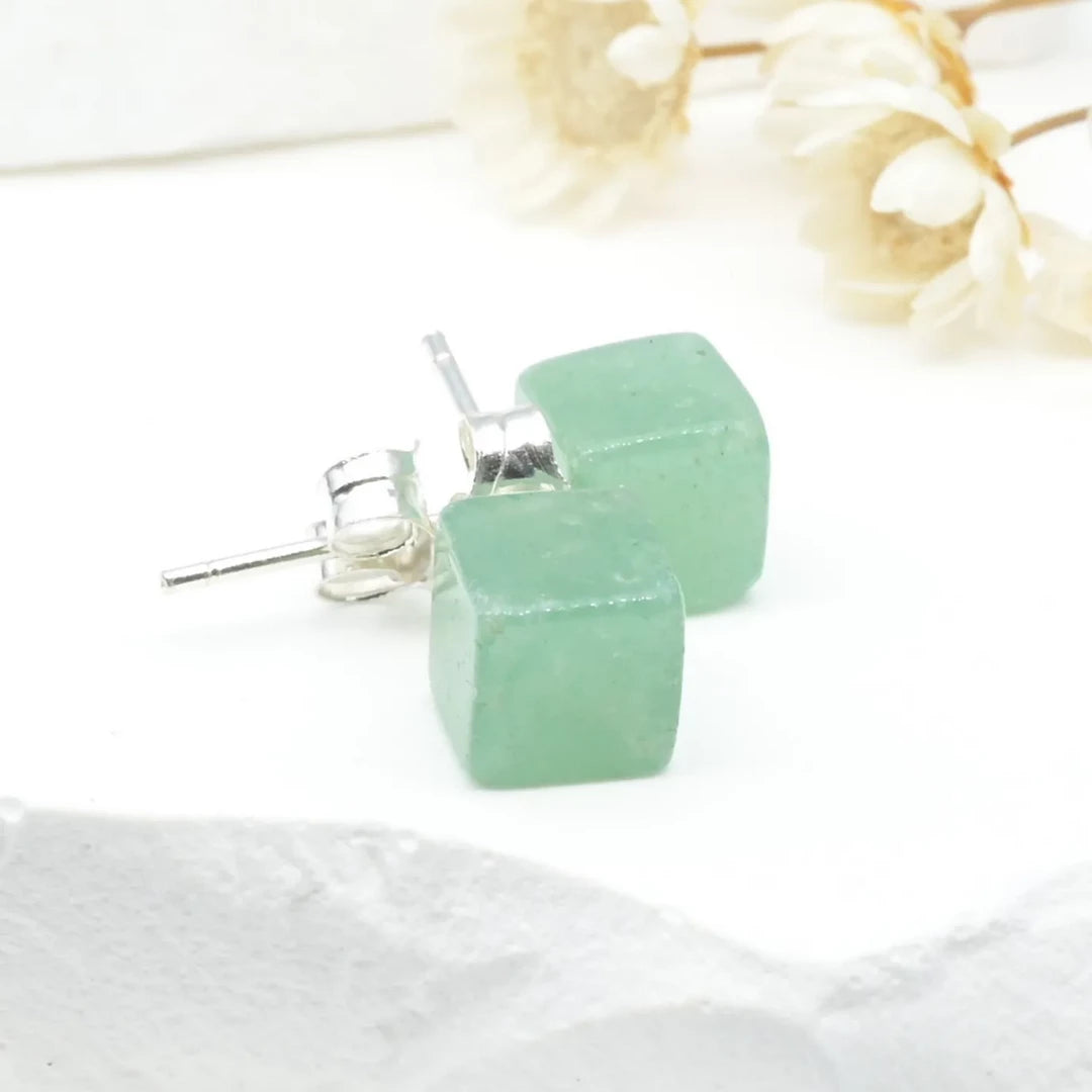 Boucles d'oreilles Aventurine argent 925 carrées – Prospérité et Équilibre Intérieur