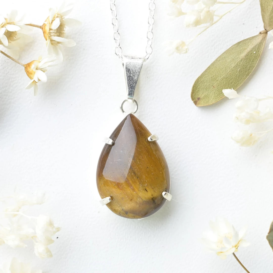 Pendentif goutte et argent 925 en Oeil de Tigre – Confiance et Protection