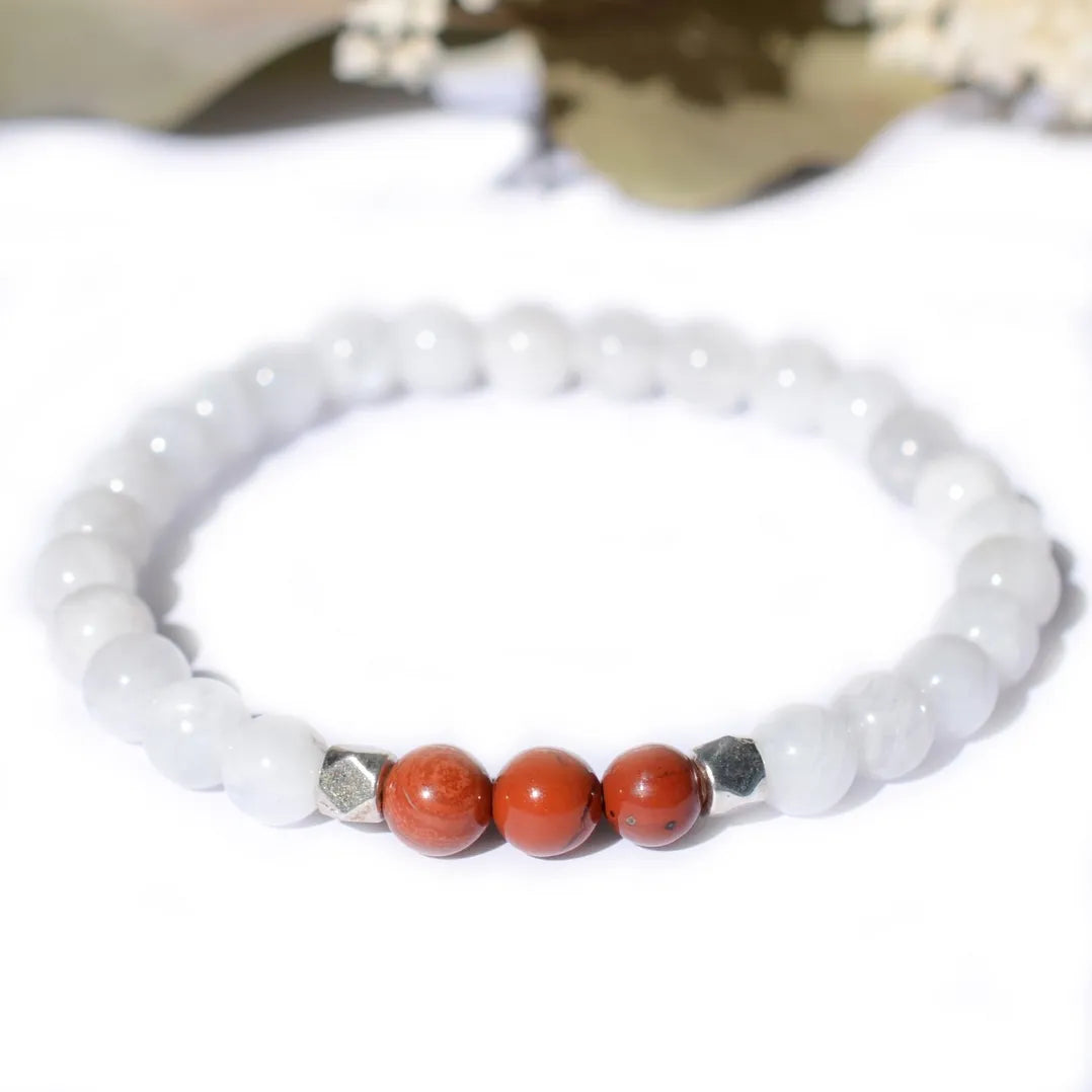 Bracelet "Grossesse" Jaspe Rouge et Pierre de Lune - Aponi