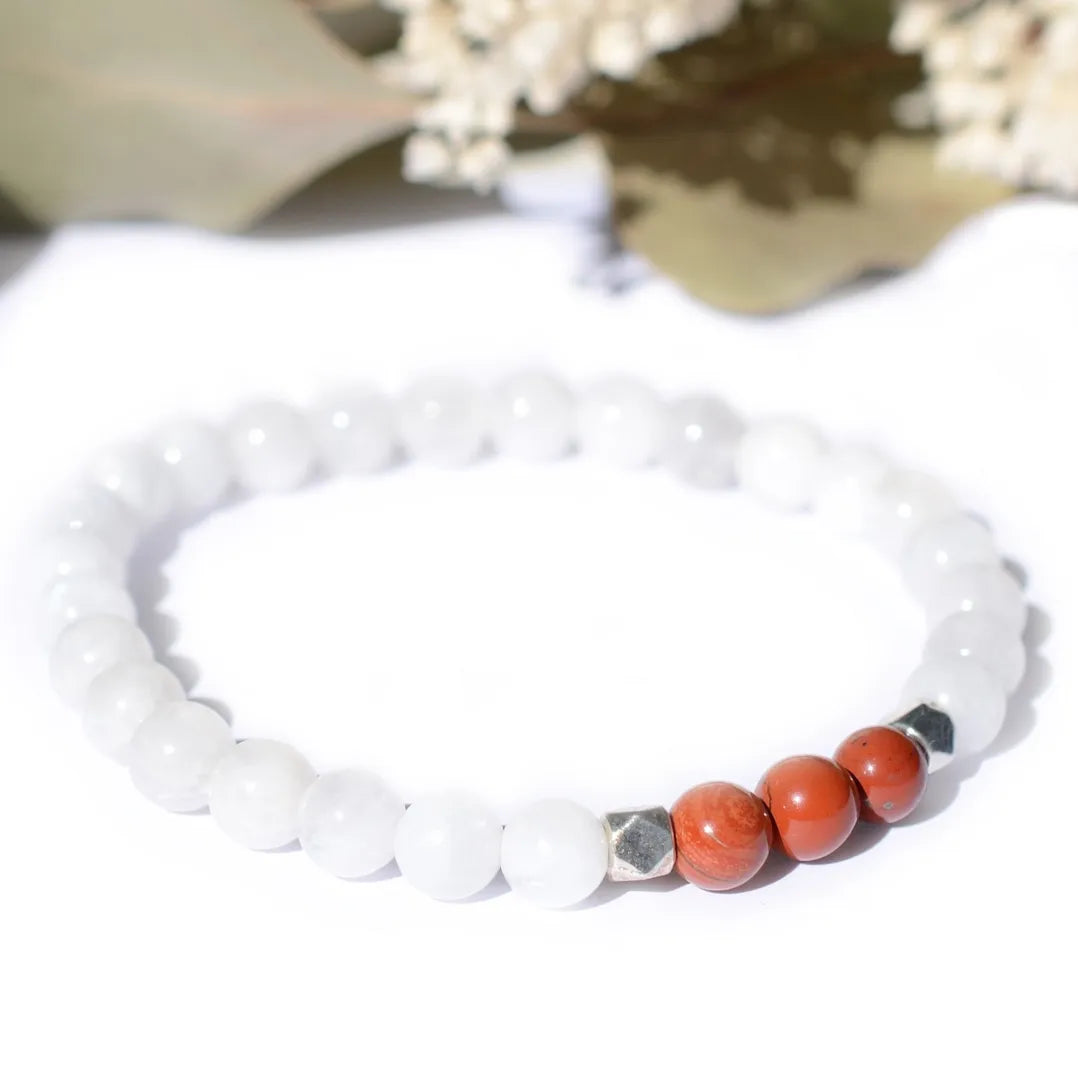 Bracelet "Grossesse" Jaspe Rouge et Pierre de Lune - Aponi