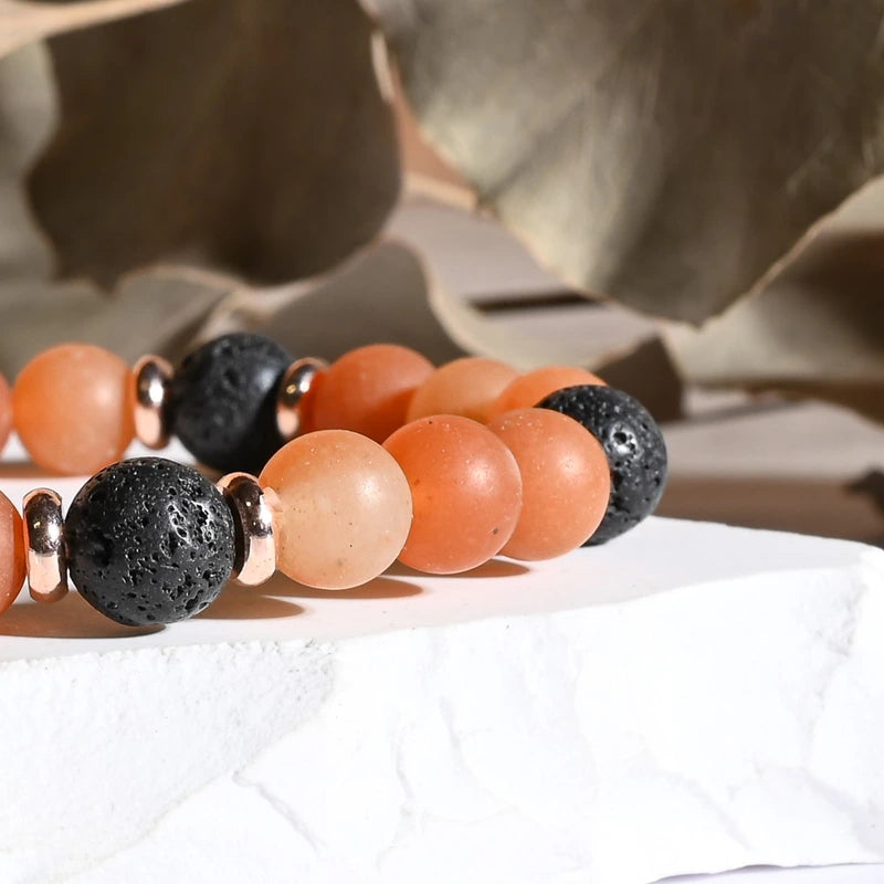 Bracelet Cornaline et Pierre de Lave - Pierres boules