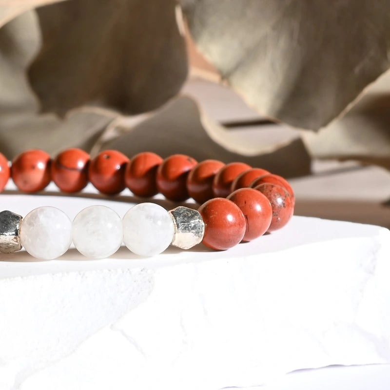 Bracelet "Grossesse" Pierre de Lune et Jaspe Rouge - Aponi