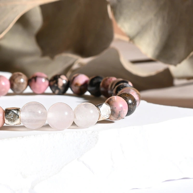 Bracelet "Confiance" Rhodonite et Quartz Rose - Aponi