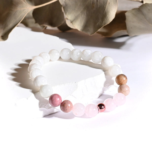 Bracelet "Couple & Libido" Rhodonite, Quartz Rose, Pierre de Lune