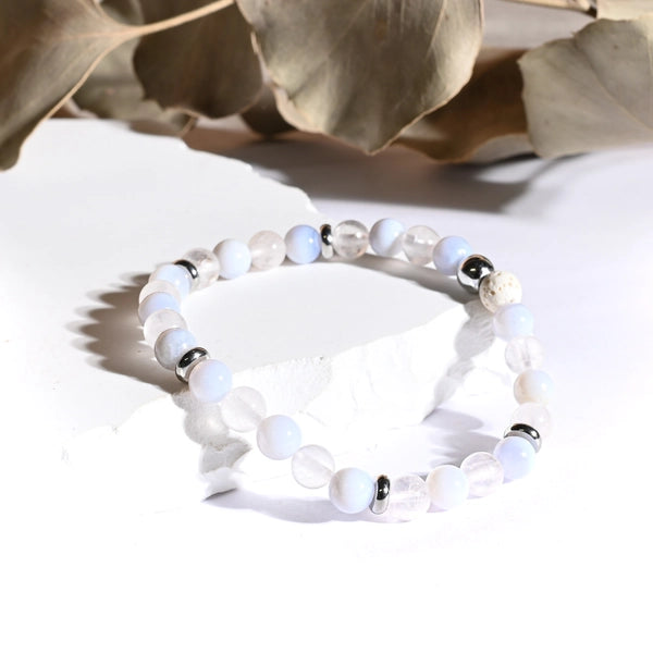 Bracelet "Apaisement & Calme" Quartz Rose, Calcédoine, Pierre de Lave Blanche