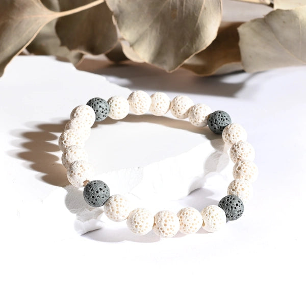 Bracelet Pierre de Lave Blanche et Noire – Ancrage et Revitalisation