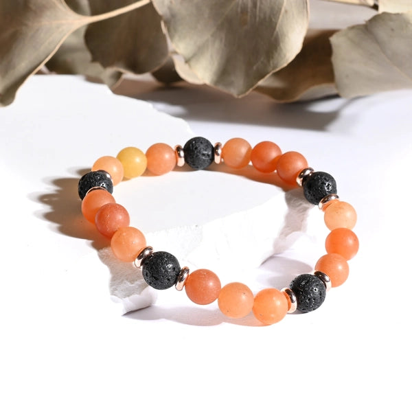 Bracelet Cornaline et Pierre de Lave - Pierres boules