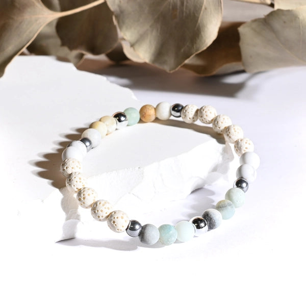 Bracelet "ANTI-STRESS" Amazonite, Howlite, Pierre de lavees boules
