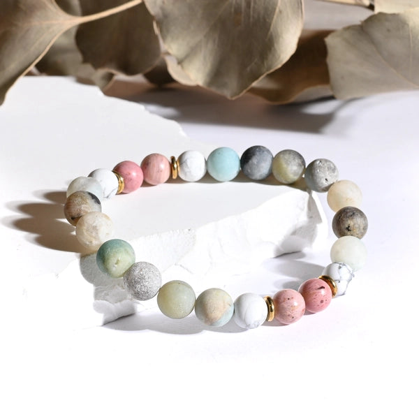 Bracelet "Coeur & Vitalité" Amazonite, Howlite et Rhodonite