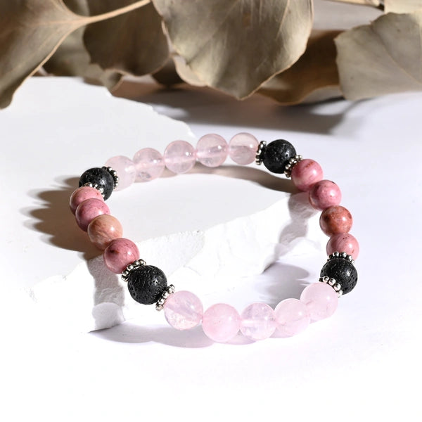 Bracelet "Amour & Guérison" Quartz Rose, Rhodonite, Pierre de Lave