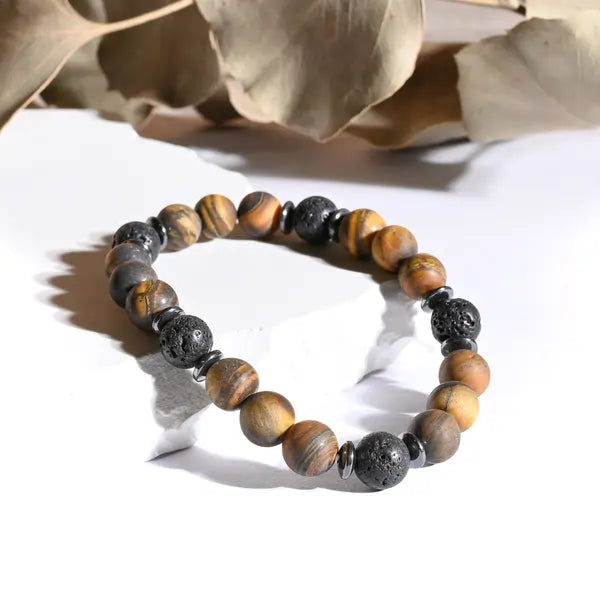 Bracelet "Confiance" Pierre de Lave et Oeil de Tigre