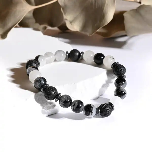 Bracelet "Force" Quartz Tourmaline, Pierre de Lave