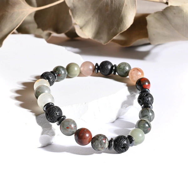 Bracelet "Diabète" Jaspe Sang et Pierre de Lave