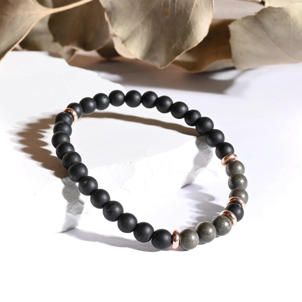 Bracelet "Réussite" Pyrite et Onyx - Pierres boules