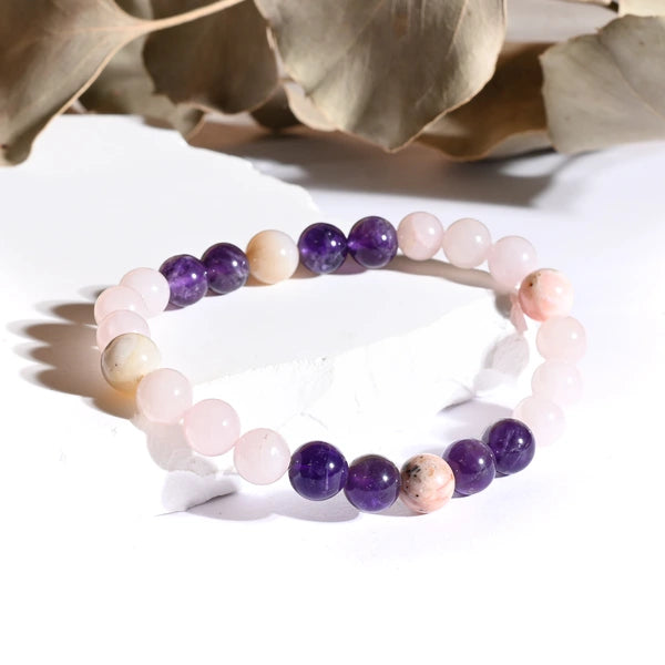 Bracelet "Sommeil & Insomnies" Améthyste, Opale Rose, Quartz Rose - Pierres boules