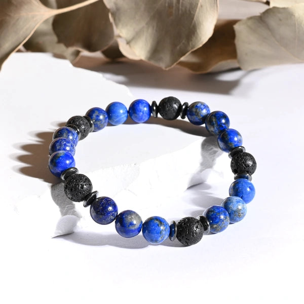 Bracelet "Migraine" Lapis lazuli et Pierre de Lave