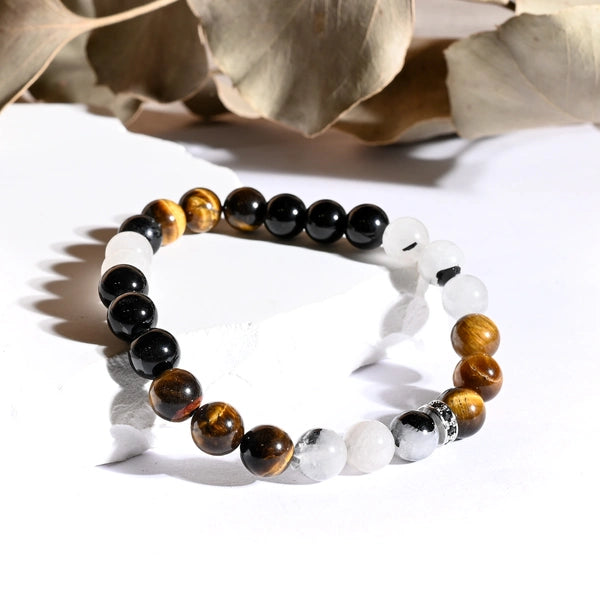 Bracelet "Protection" Oeil de Tigre, Quartz Tourmaline, Tourmaline Noire - Dakota