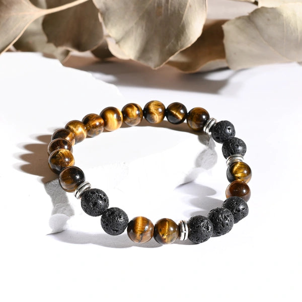 Bracelet "Confiance" Pierre de Lave et Oeil de Tigre