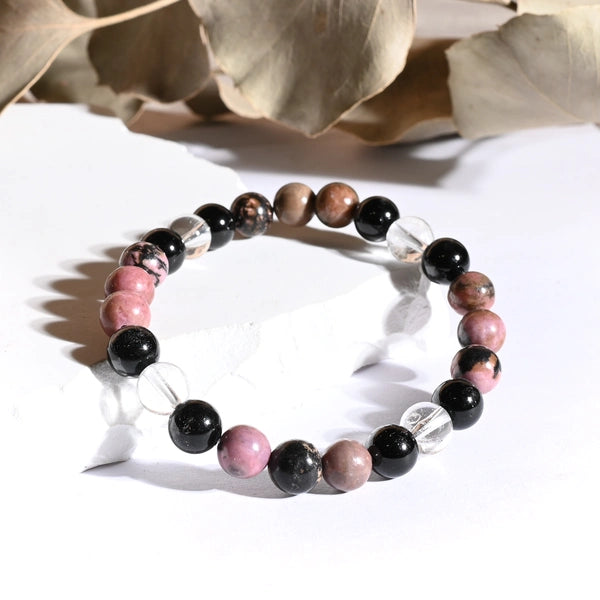Bracelet "Anti-stress" Cristal de Roche, Tourmaline Noire, Rhodonite - Mix