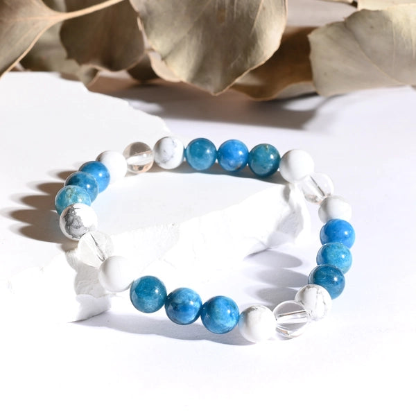 Bracelet "MINCEUR" Apatite, Cristal de Roche, Howlite - Pierres boules