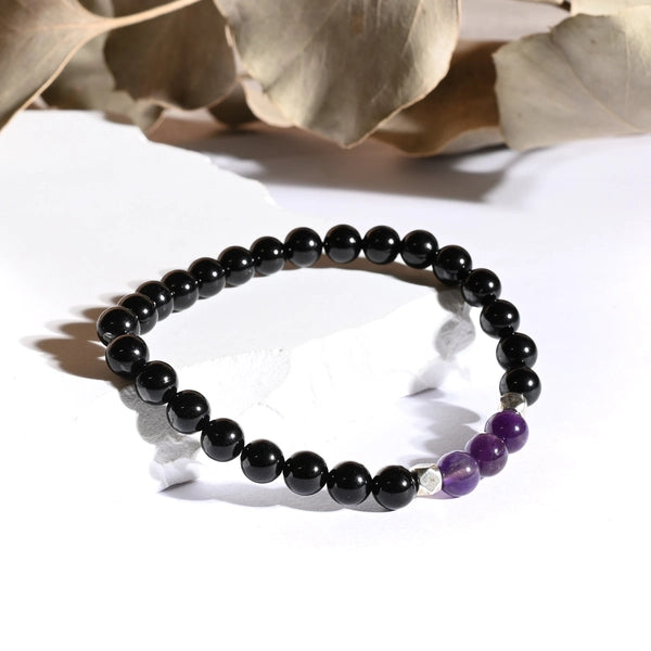 Bracelet "Apaisement & Calme" Améthyste et Tourmaline Noire - Aponi