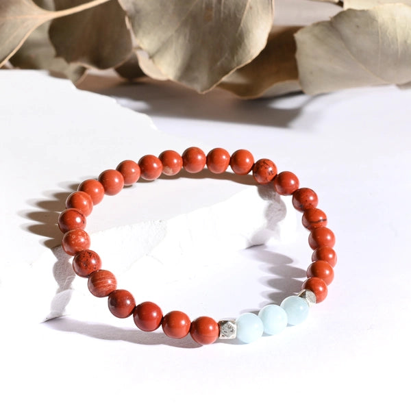 Bracelet "Coeur & Vitalité" Jaspe Rouge et Aigue Marine - Aponie